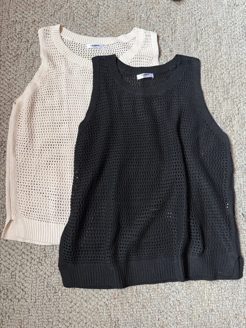 zeagoo Open-Knit Tank Pair in Black & Cream